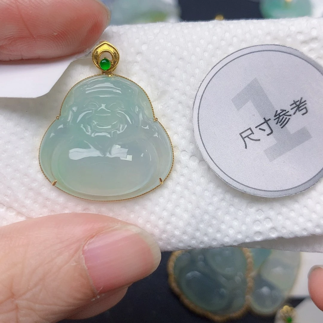 颈饰18K金镶嵌翡翠天然缅甸A货翡翠