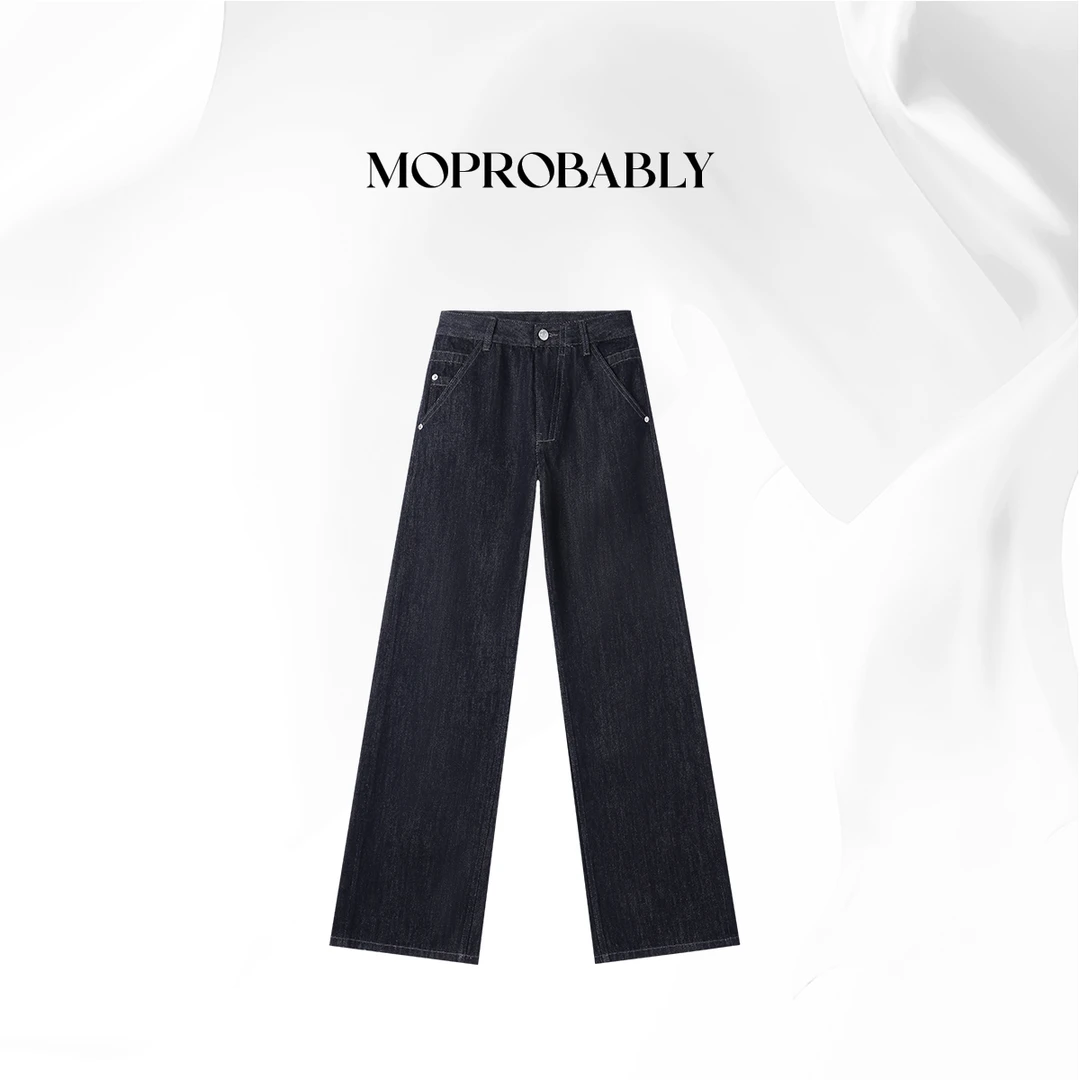 Moprobably贝贝「常态」原牛色立体剪裁修腿松弛感牛仔裤L5473032