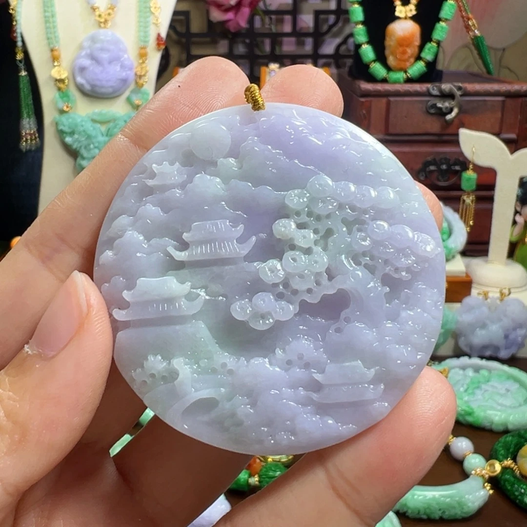 翡翠未镶嵌吊坠(赠链)紫山水