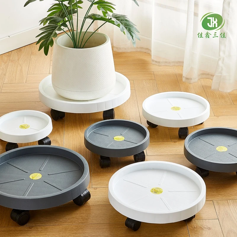 钢化带轮移动花盆托盘加厚底座绿植塑料花盘垫底树脂接水托盘