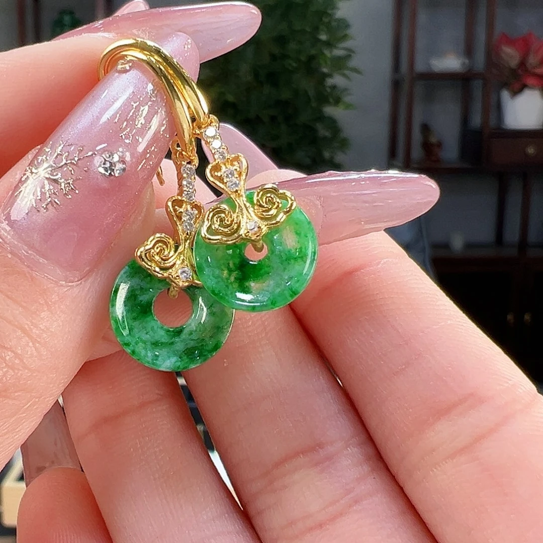 翡翠耳饰银S925镶嵌耳环49