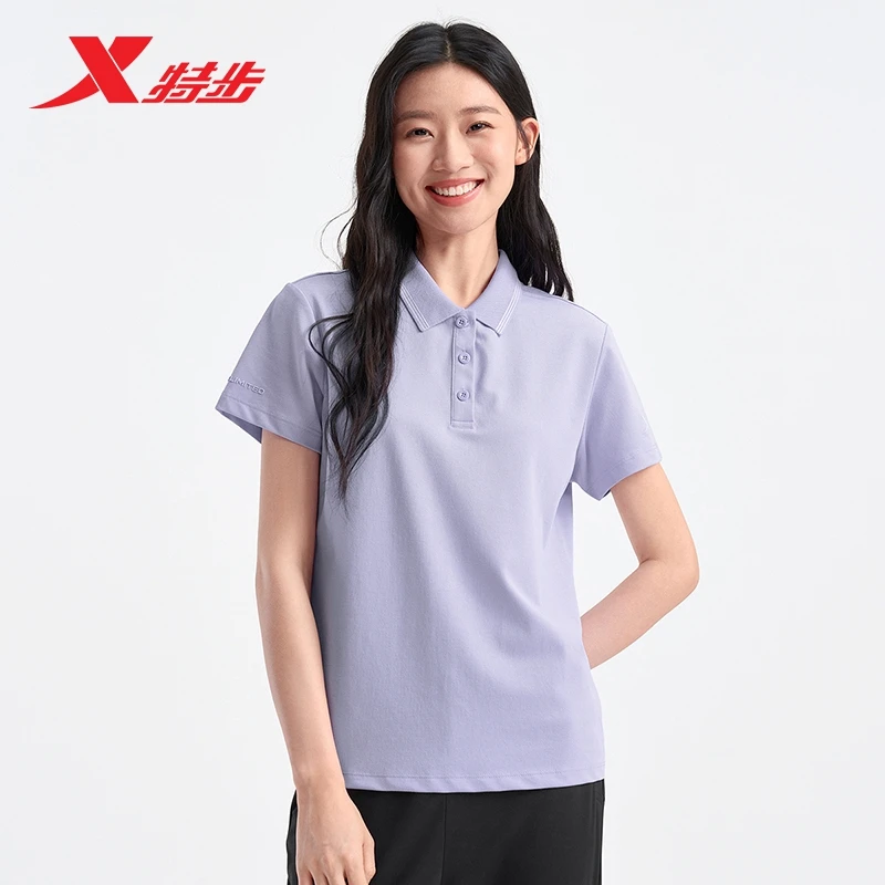 【商场同款】特步POLO衫女百搭时尚2025年夏季透气运动短袖polo