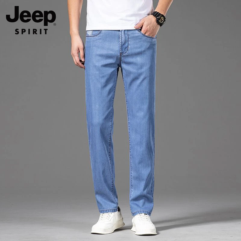 JEEP SPIRIT吉普夏季天丝莱赛尔商务休闲小直筒修身牛仔裤男长裤