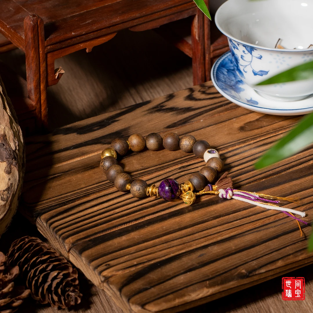 沉香软丝棋楠|18K金高阶软丝棋楠九分沉手串/11mm/多样性/P3441/0