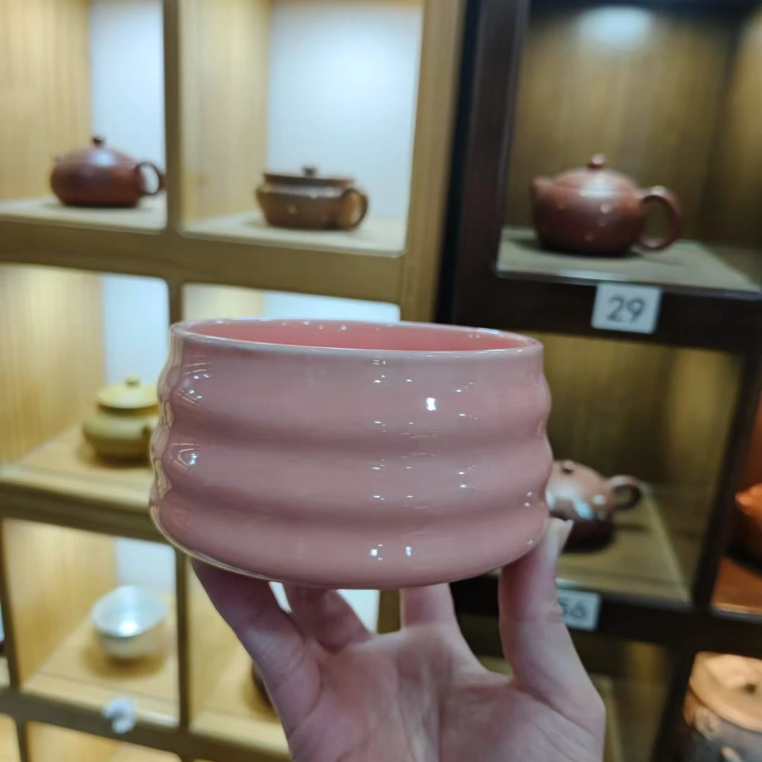 粉色陶瓷小缸洗茶洗茶渣缸无礼盒-5726
