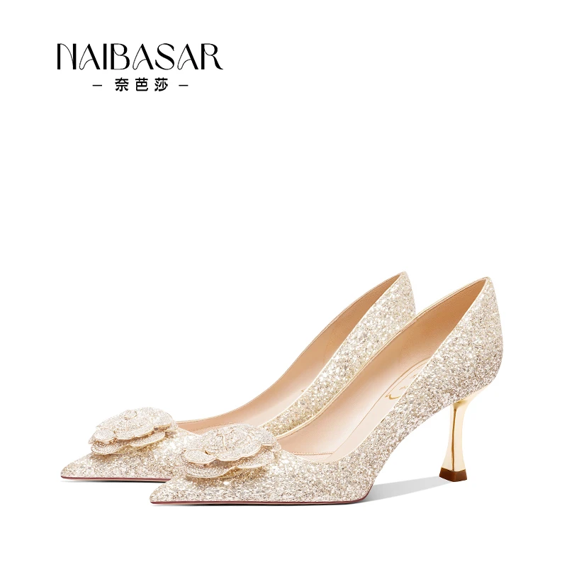 NAIBASAR/奈芭莎奈芭莎水晶高跟鞋女婚鞋女法式婚纱秀禾两穿鞋