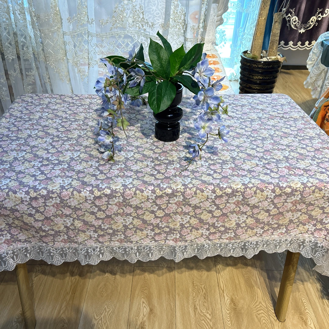 DY248-10贡缎（120*175cm）紫色粉红碎花桌布