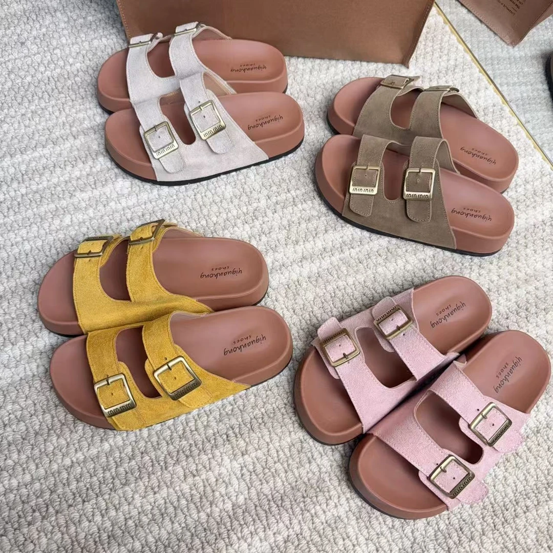 一字带勃肯拖鞋女2025夏季新款休闲双排扣防滑复古外穿沙滩凉拖鞋