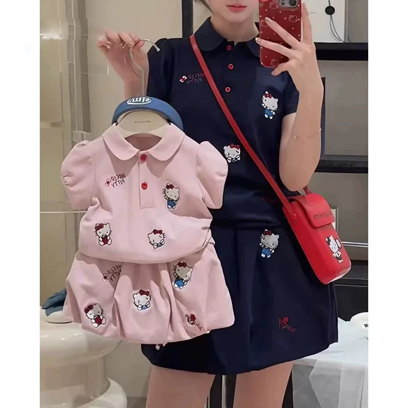 套装夏季春秋韩版常规套头女女孩洋气小童卡通翻领休闲学院风女宝