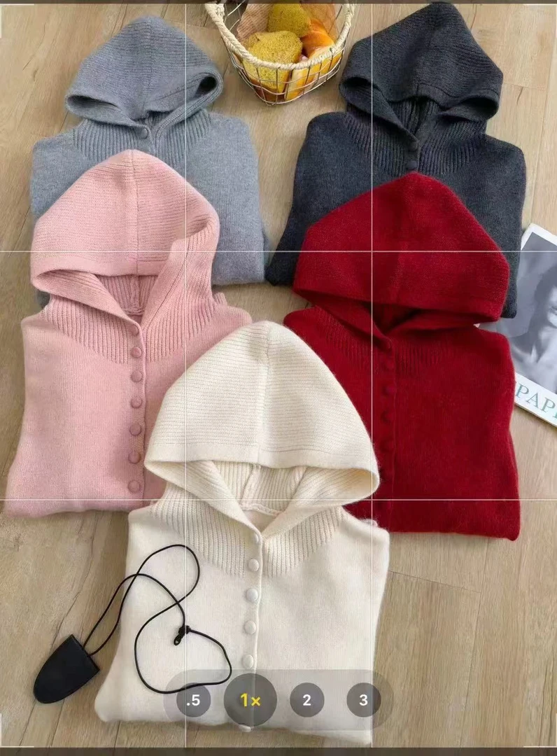 QianRH-9767冬季新款时尚休闲百搭加厚纯色连帽针织开衫