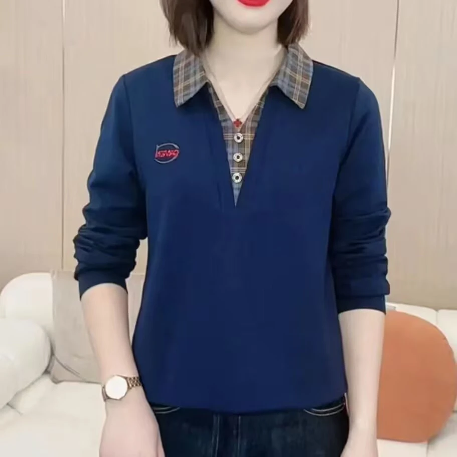 秋季新款时尚翻领卫衣假两件宽松气质妈妈装休闲减龄显瘦长袖上衣