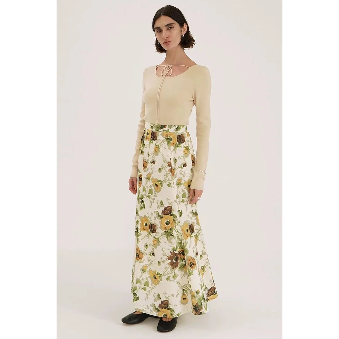 杰瑞【冷艳繁花】复古设计感花卉图案高腰鱼尾半身裙夏季新款半裙女