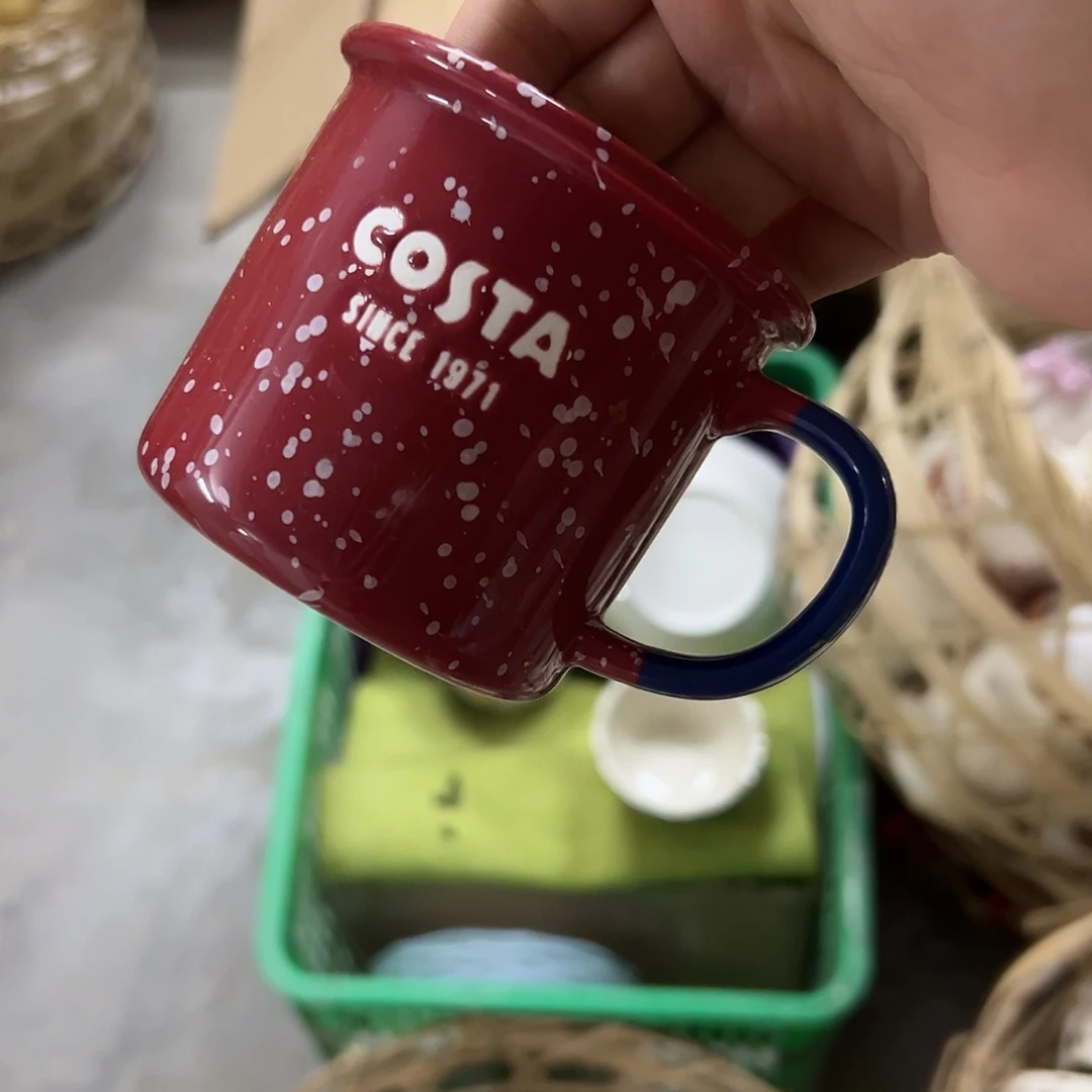 狂***～搪瓷微瑕红泼墨杯一个