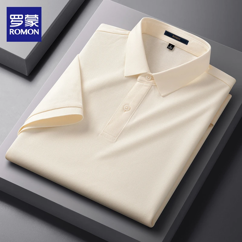 罗蒙夏季薄款POLO衫男士翻领短袖丝光棉凉感7A级抗菌纯色透气T恤