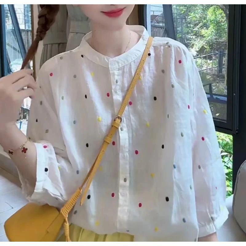 781-减龄气质百搭波点大气衬衫七分袖