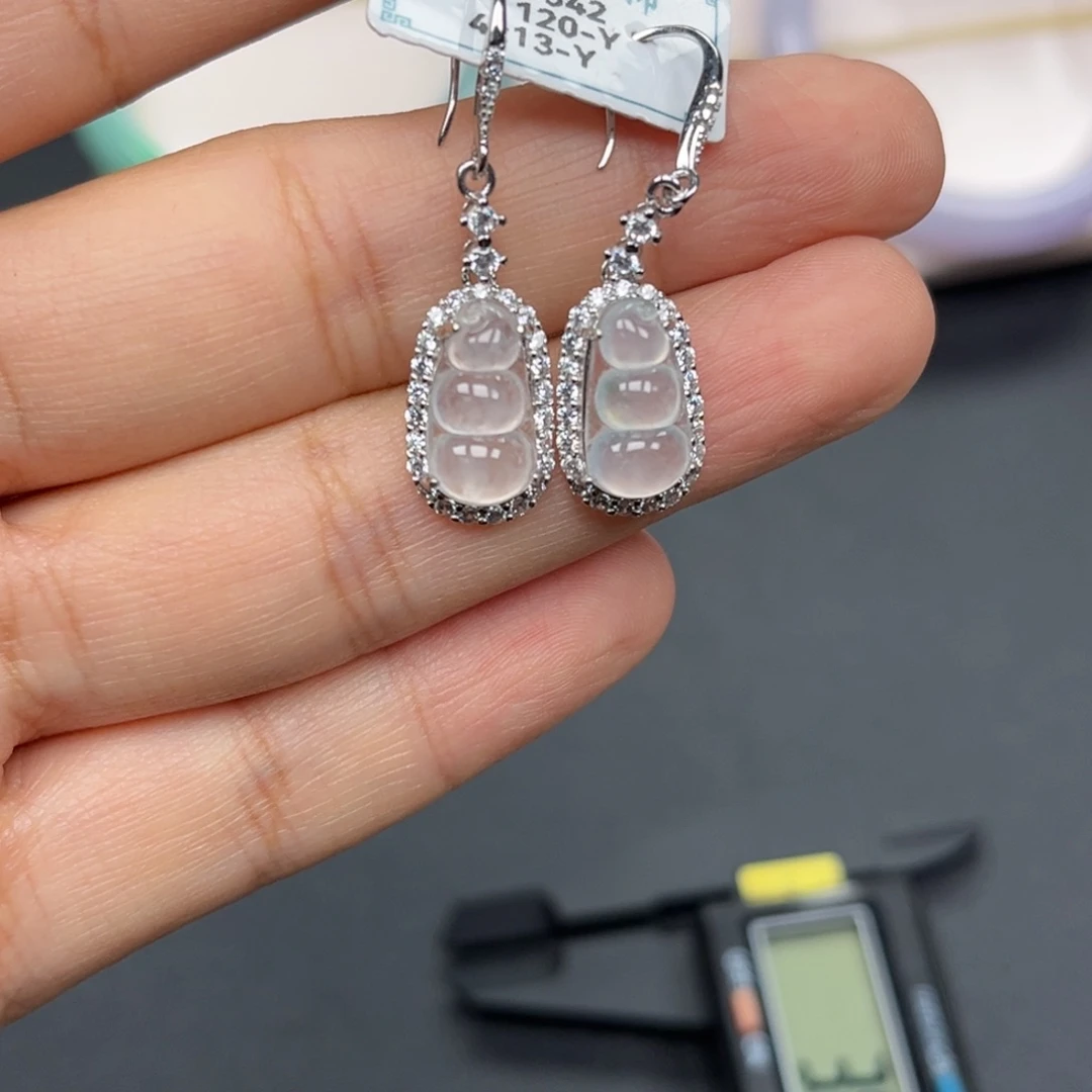 翡翠银S925镶嵌耳饰