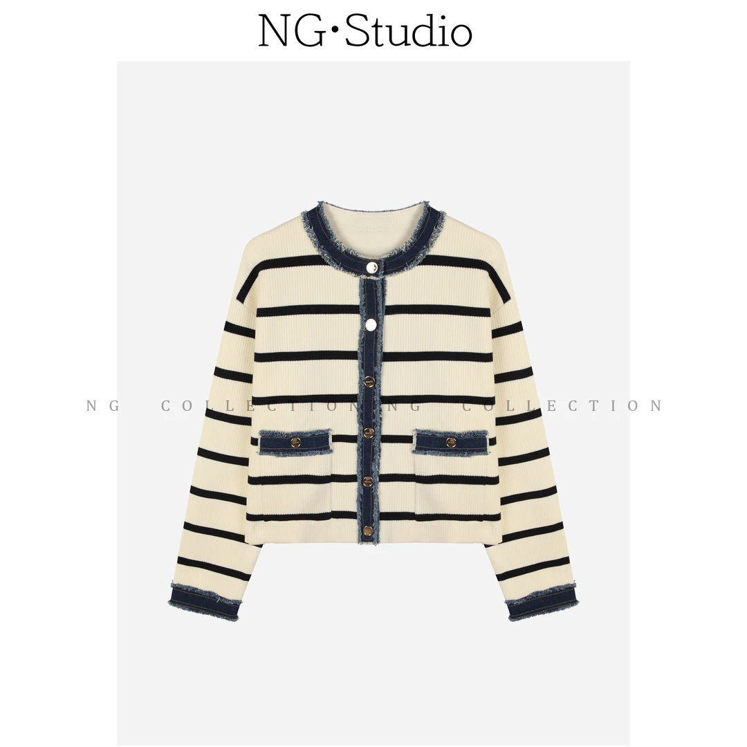 【NG·Studio】撞色条纹牛仔针织开衫预NGQ5MY5796
