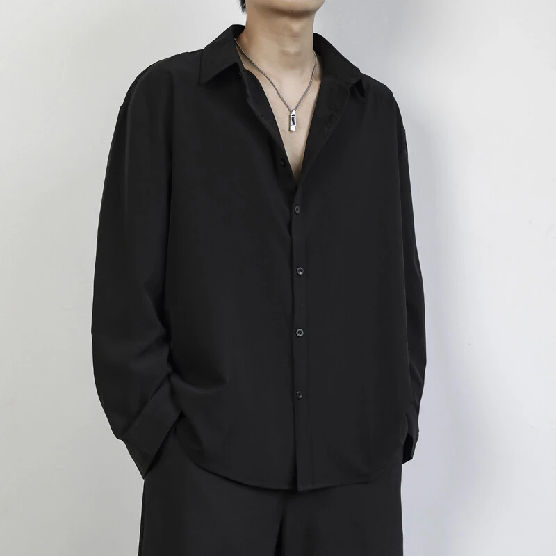 黑色垂坠感冰丝衬衫男长袖高级感痞帅纯色衬衣叠穿夏薄款情侣外套