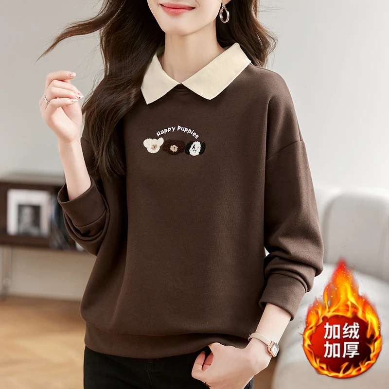 中年妈妈polo领卫衣女秋冬2025新款爆款假两件上衣宽松洋气外套