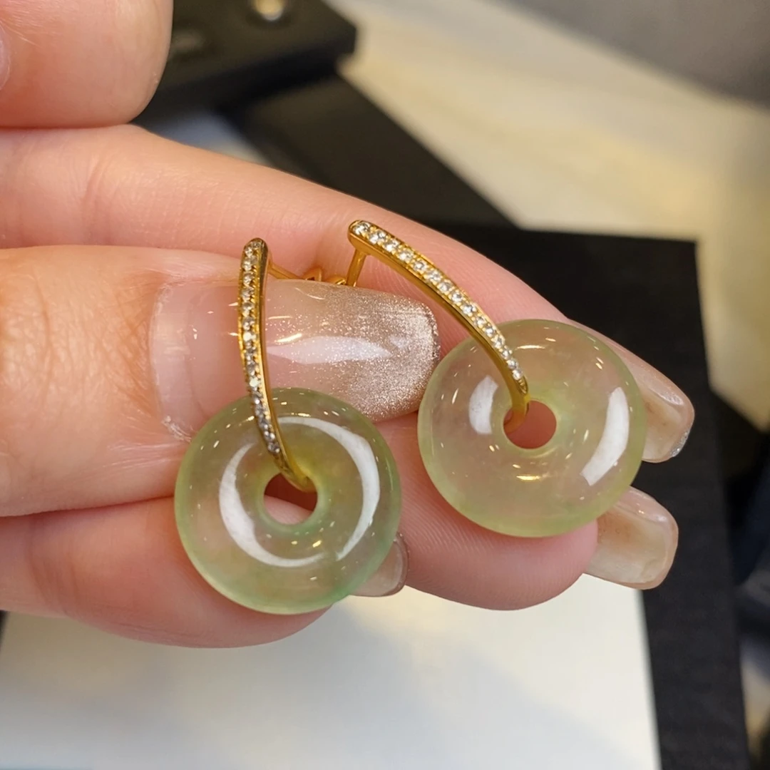 翡翠耳饰18K金镶嵌甜甜圈