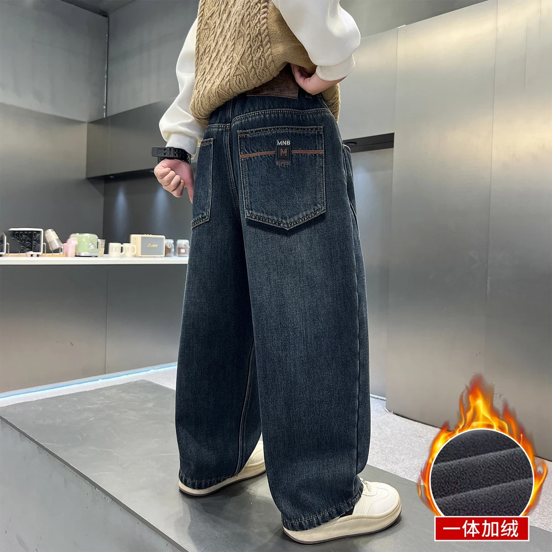 儿童装男童冬装加绒裤子2026新款中大童秋冬款男孩加厚冬季牛仔裤