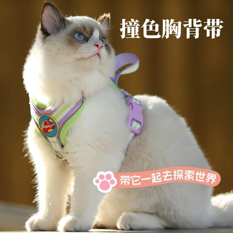 猫咪牵引绳夏季透气防脱可调节胸背绳遛猫链子宠物狗狗背带胸背绳