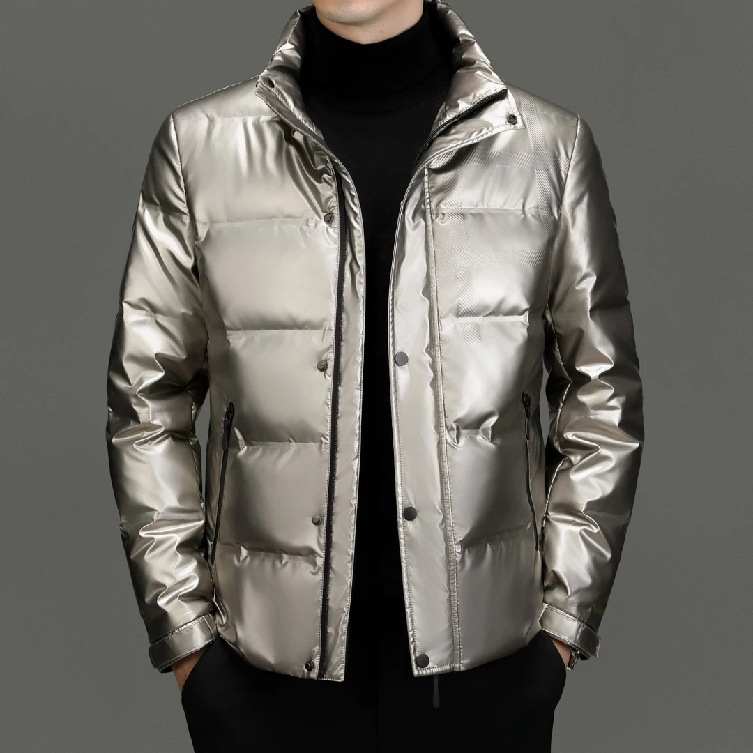 SNOW FLYING/雪中飞潮流保暖短款时尚亮面立领帅气纯色厚款-0337