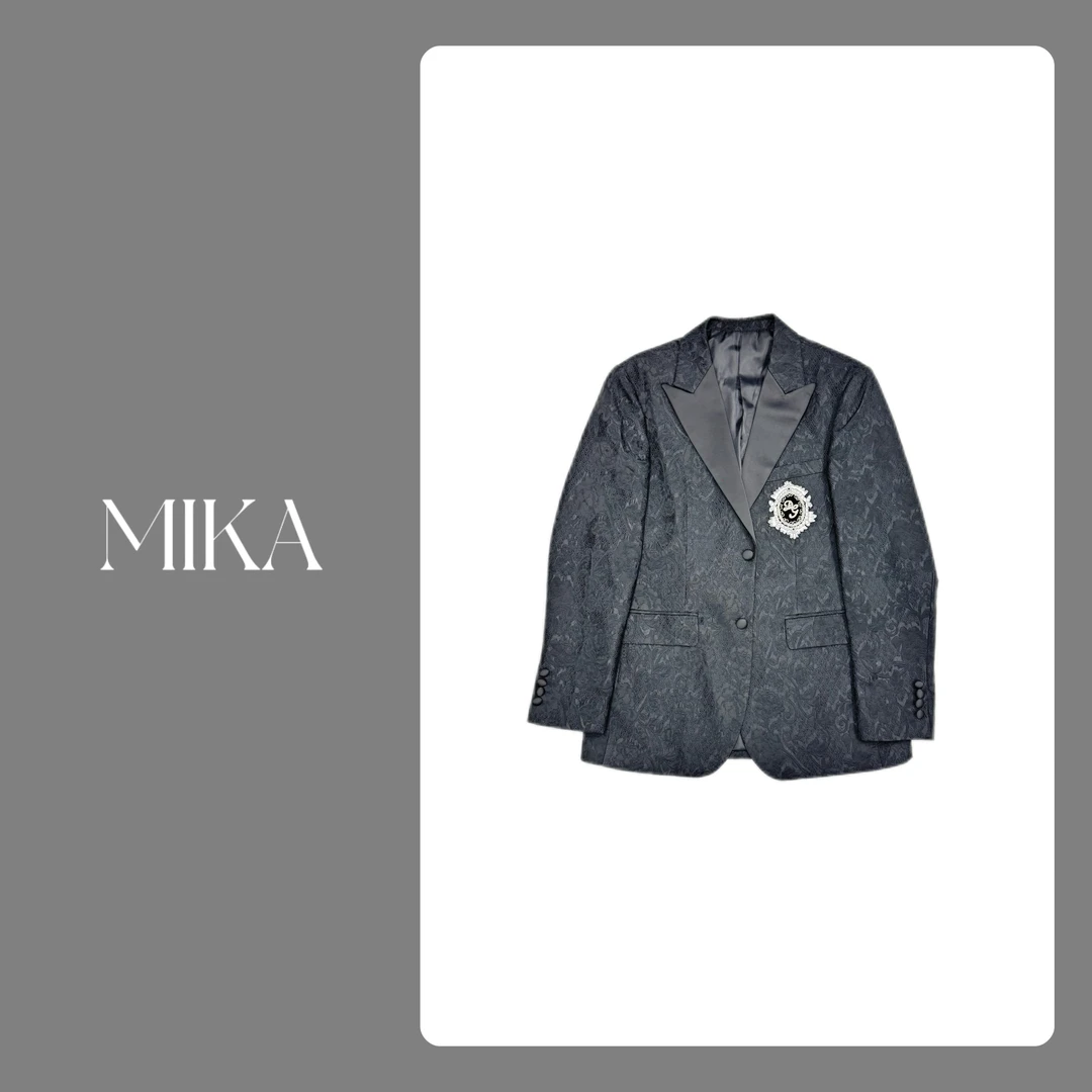 时尚休闲黑色字母刺绣设计秋冬西装9365