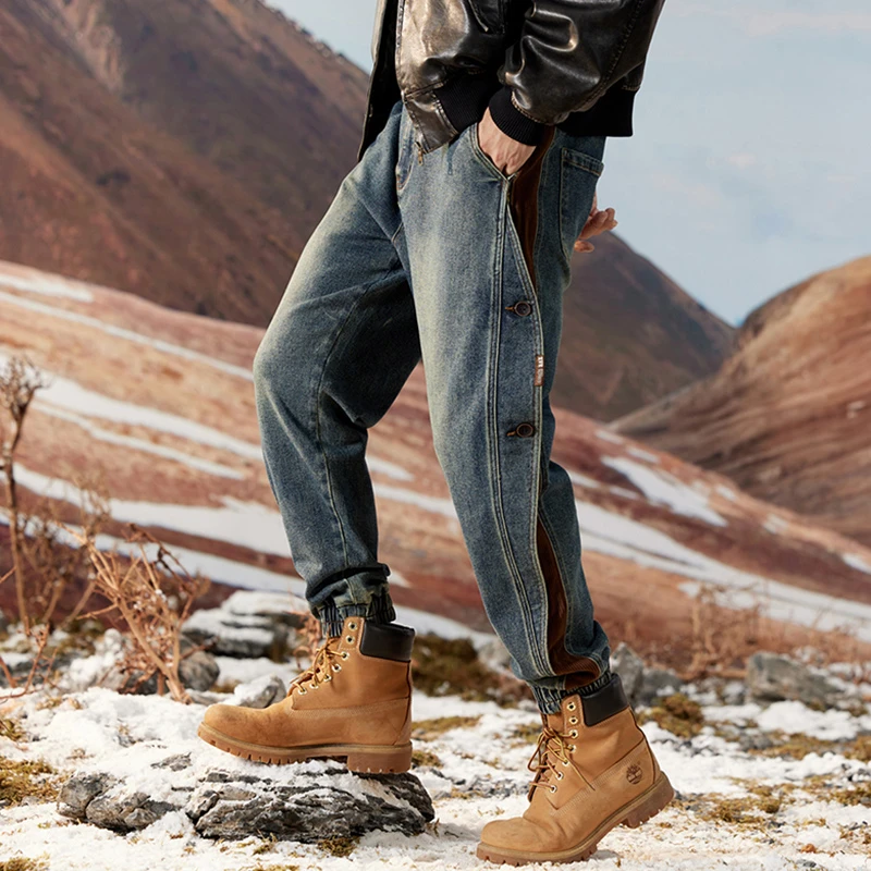 美式潮牌牛仔裤男士2025春季新款百搭复古高街风工装哈伦裤子男