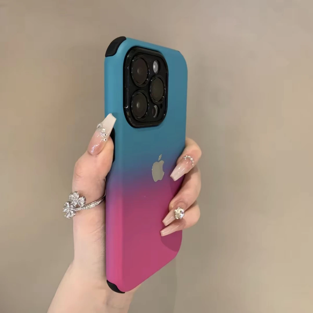 撞色渐变晕染适用苹果16手机壳iPhone15promax防摔13全包12男女11