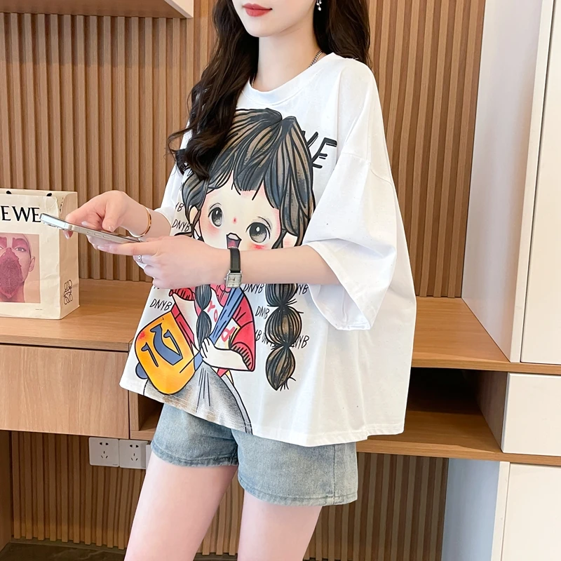 夏季纯棉短袖T恤女2025爆款韩版宽松显瘦百搭亮闪闪设计半袖上衣