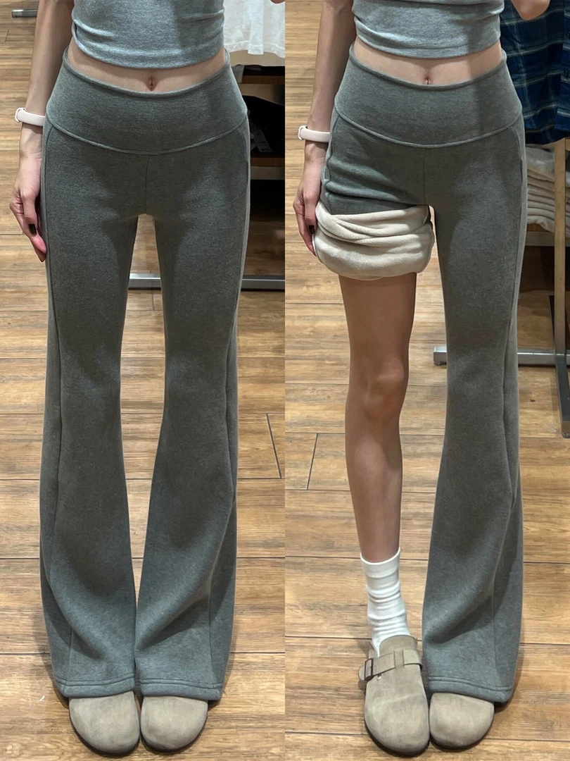 微喇裤女秋冬2025新款加绒加厚高腰垂坠感显瘦外穿打底裤喇叭卫裤