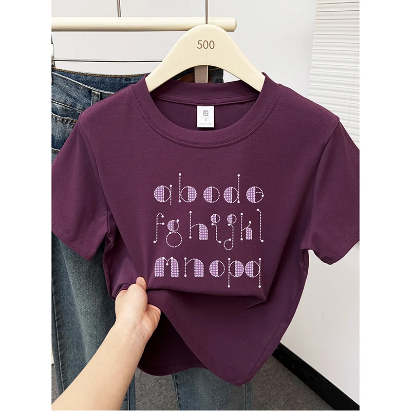 夏季ins风圆领短袖T恤女装韩版时尚简约字母印花显瘦正肩半袖上衣