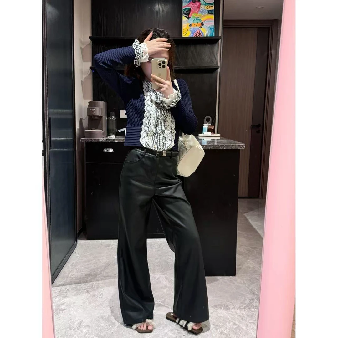 RUIRUI瑞25ss早秋时尚显瘦直筒皮裤KZ1192R