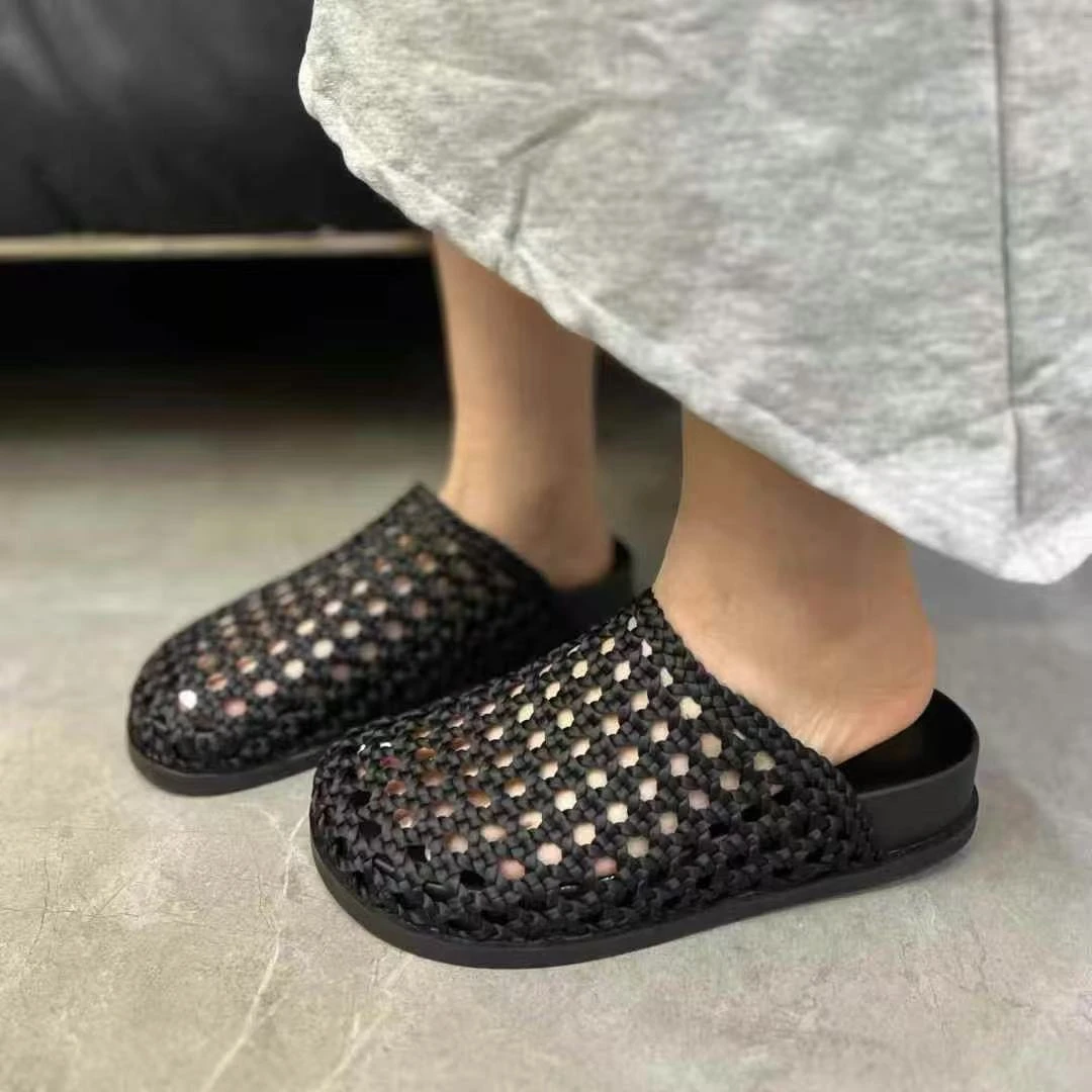 欧货新款拖时尚百搭镂空编织网面圆孔厚底拖鞋女鞋外穿洞洞鞋鞋子