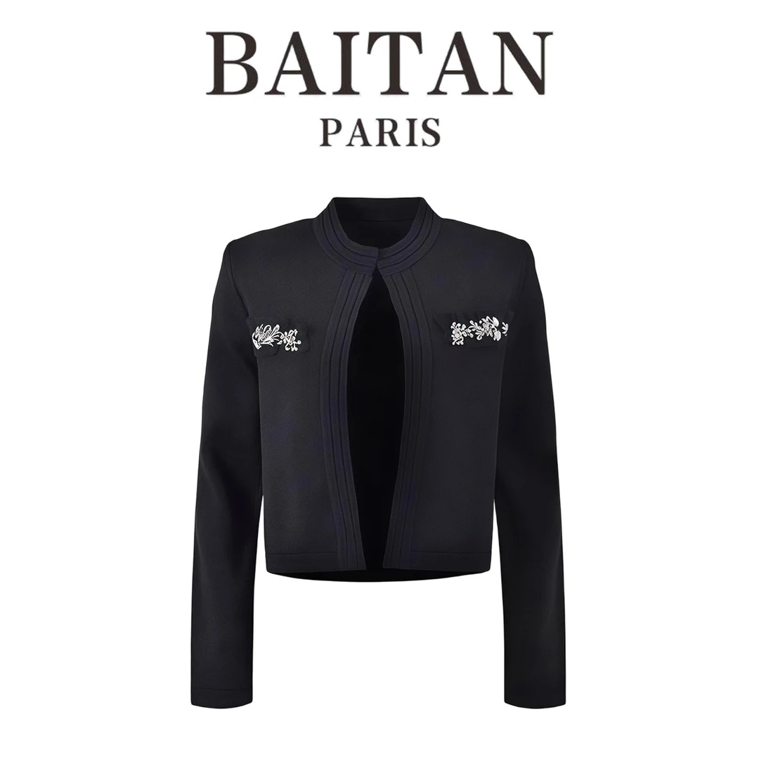 2025年早春新款法式气质名媛重工闪钻圆领短款外套高定小香风时尚