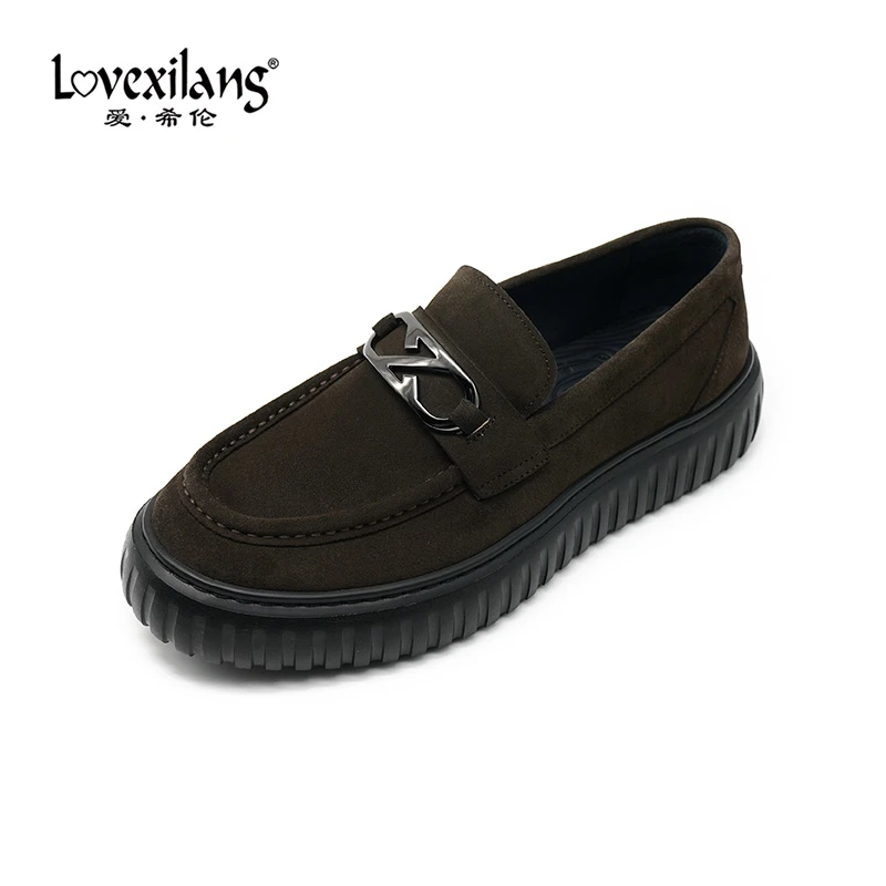 爱希伦24年春乐福鞋男真皮反绒休闲皮鞋一脚蹬商务英伦L412602X