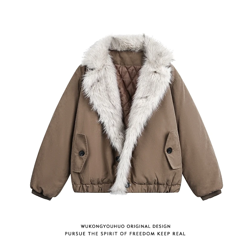 悟空有货潮牌美式复古座山雕加厚棉服男冬季宽松保暖情侣休闲棉衣