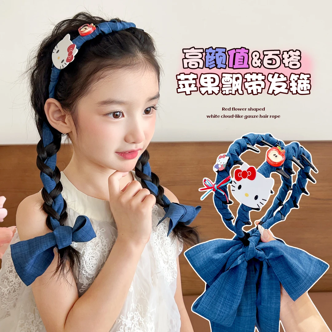 儿童卡通牛仔蓝编发箍女童kt猫带齿头箍宝宝2025新款可爱压碎发箍