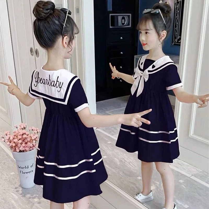 女童裙子JK学院风夏季2025新款海军风童装女孩洋气夏装大童连衣裙