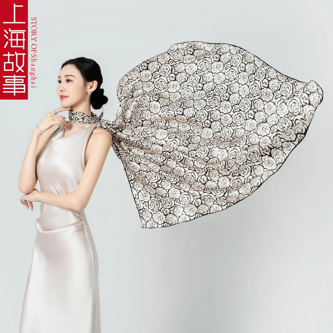 上海故事碎花丝巾玫瑰花海2025新款方巾100%桑蚕丝时尚大方巾围脖