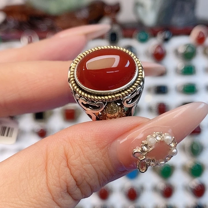 玛瑙/玉髓银S925镶嵌戒指