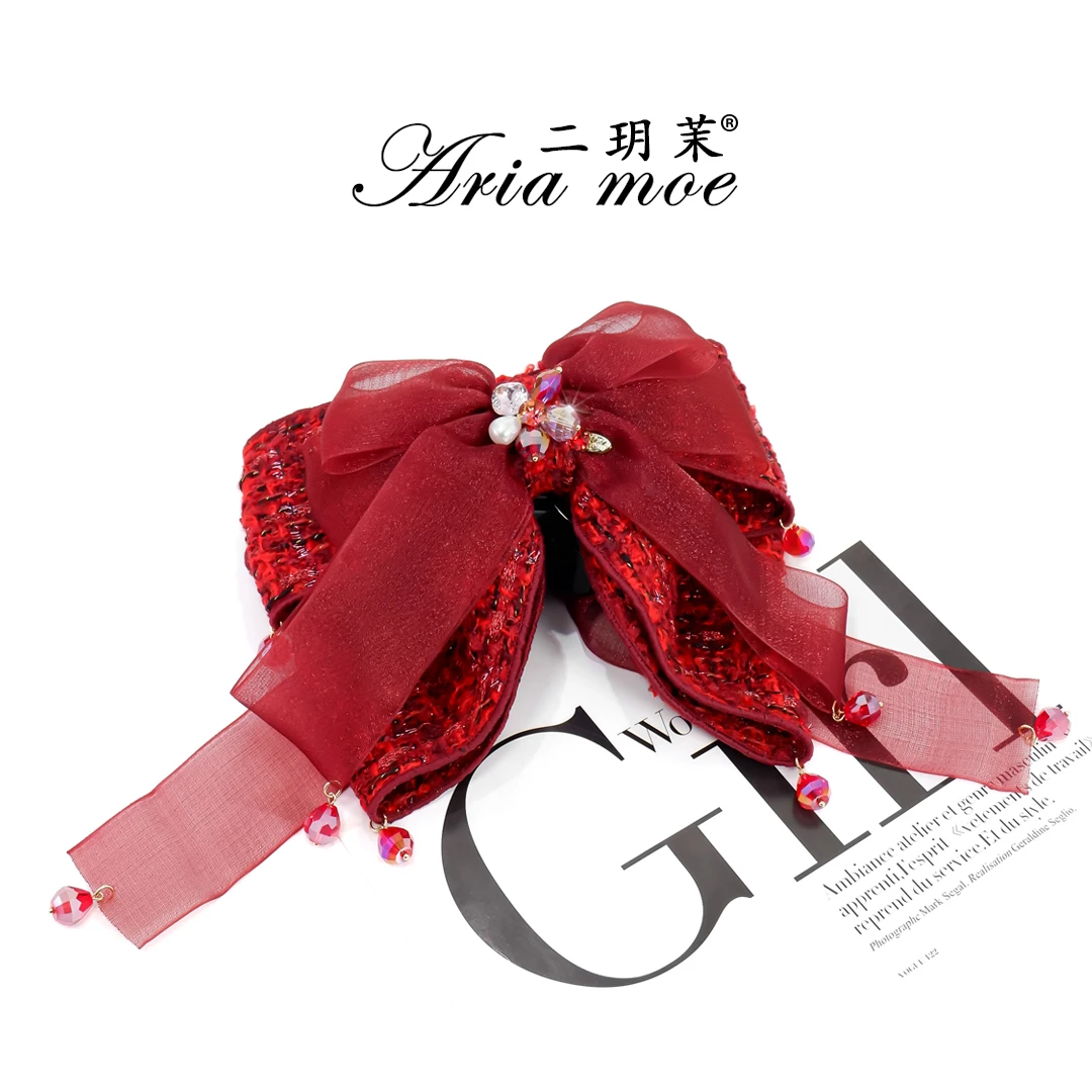 【云梦阁】原创轻奢红色新年抓夹节日高级感金丝小香马尾夹秋冬发饰