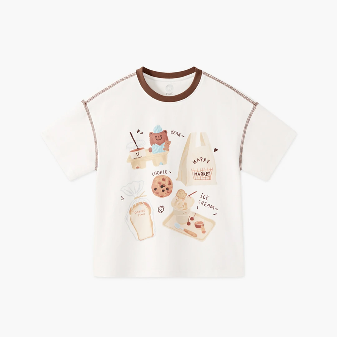 MQD童装夏季男童T恤短袖新品学院风满版卡通短袖亲肤柔软舒适t恤