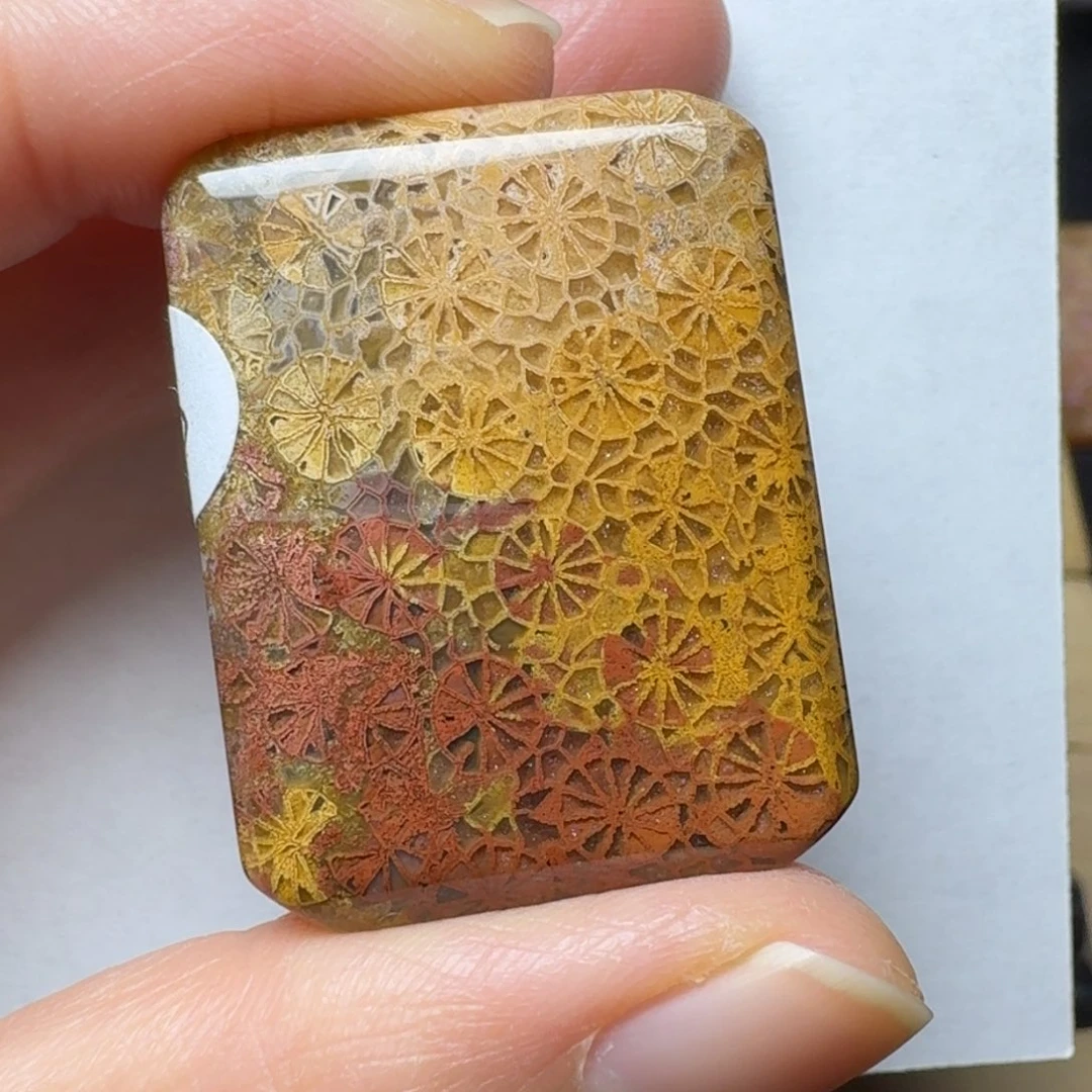 硅化玉红黄蕾丝花，背面不太同未镶嵌