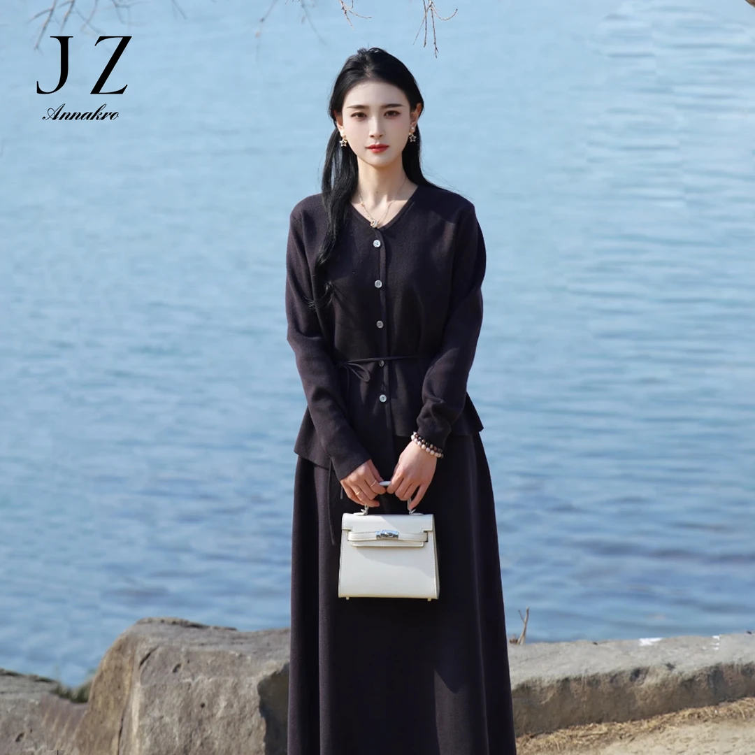 JY玖姿安娜蔻KTFC310029针织衫单排扣v领毛衣套装女2025春