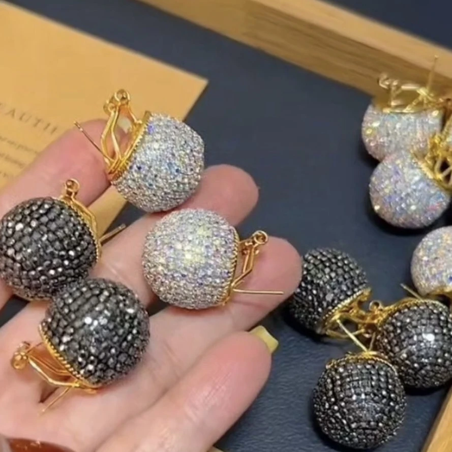 合金耳饰 铜合金耳饰轻奢设计感满钻球球耳扣耳新款爆款高级感