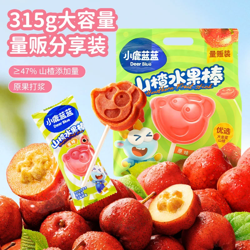 ≥30支/袋【小鹿蓝蓝_山楂水果棒315g】软糯水果条儿童零食品牌QY
