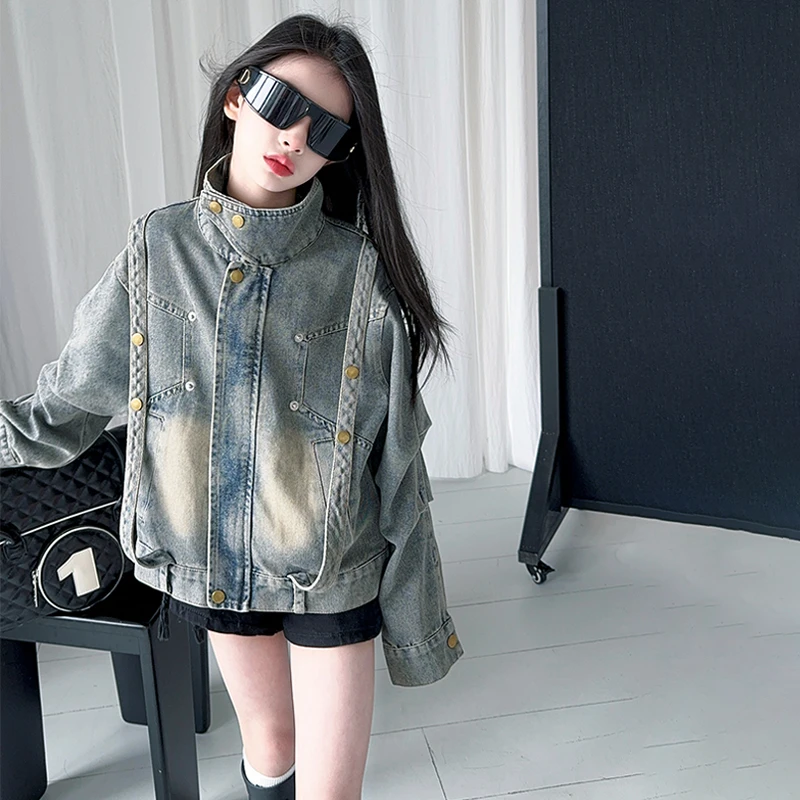 女童春秋款牛仔外套新款中大童韩版设计感牛仔衣儿童洋气休闲夹克