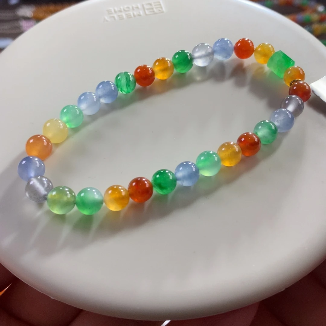 翡翠未镶嵌手链行家货*高冰波艳彩彩虹糖果缤纷卡5.90～6.40+